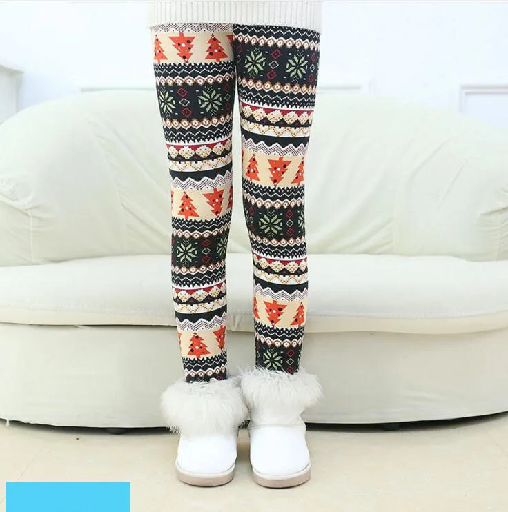 VEENIBEAR/теплые зимние штаны для девочек в рождественском стиле; леггинсы для девочек с цветочным принтом; детская одежда с эластичной резинкой на талии для девочек; От 3 до 9 лет - Цвет: shengdanshu