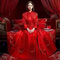Красный особенная Мода китайский невеста, свадебное платье Золотое платье Ципао сучжоуская вышивка Женский Золотой Демисезонный Qipao S-3XL