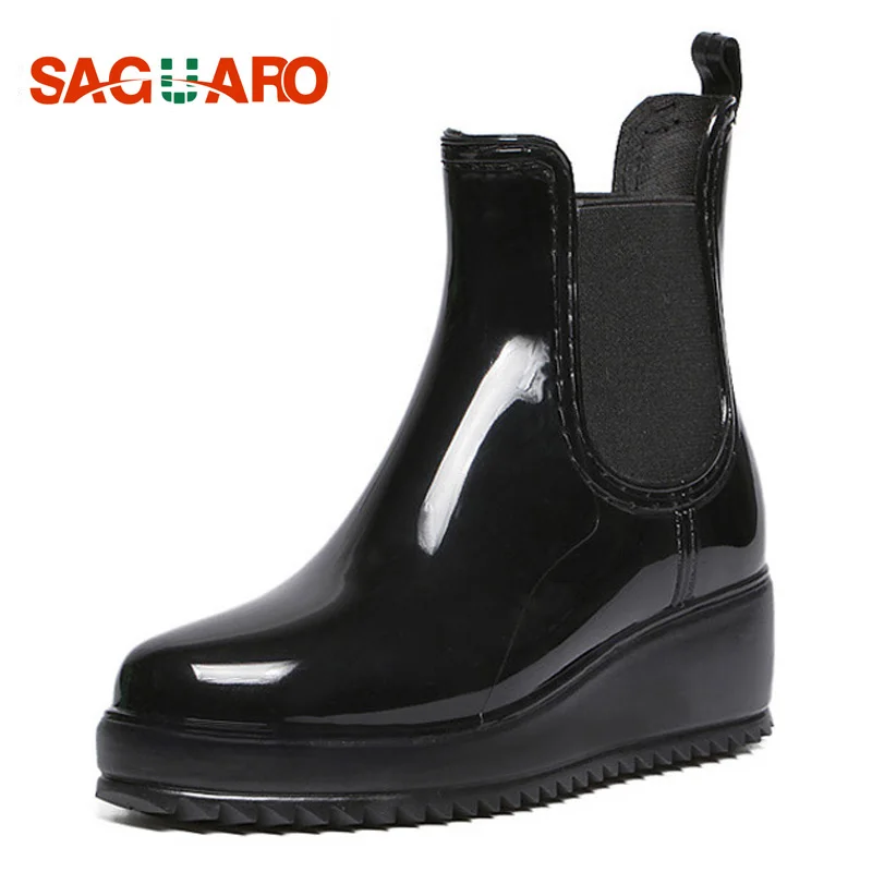Online SAGUARO Mujer Botines moda femenina PVC impermeable Botas de lluvia cortas con banda elástica plana Botas de goma para Mujer Botas Mujer