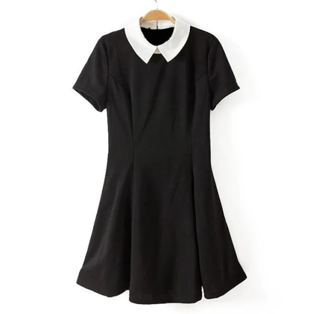 2016 Black Dress White Collar Summer Cute Peter Pan Collar School