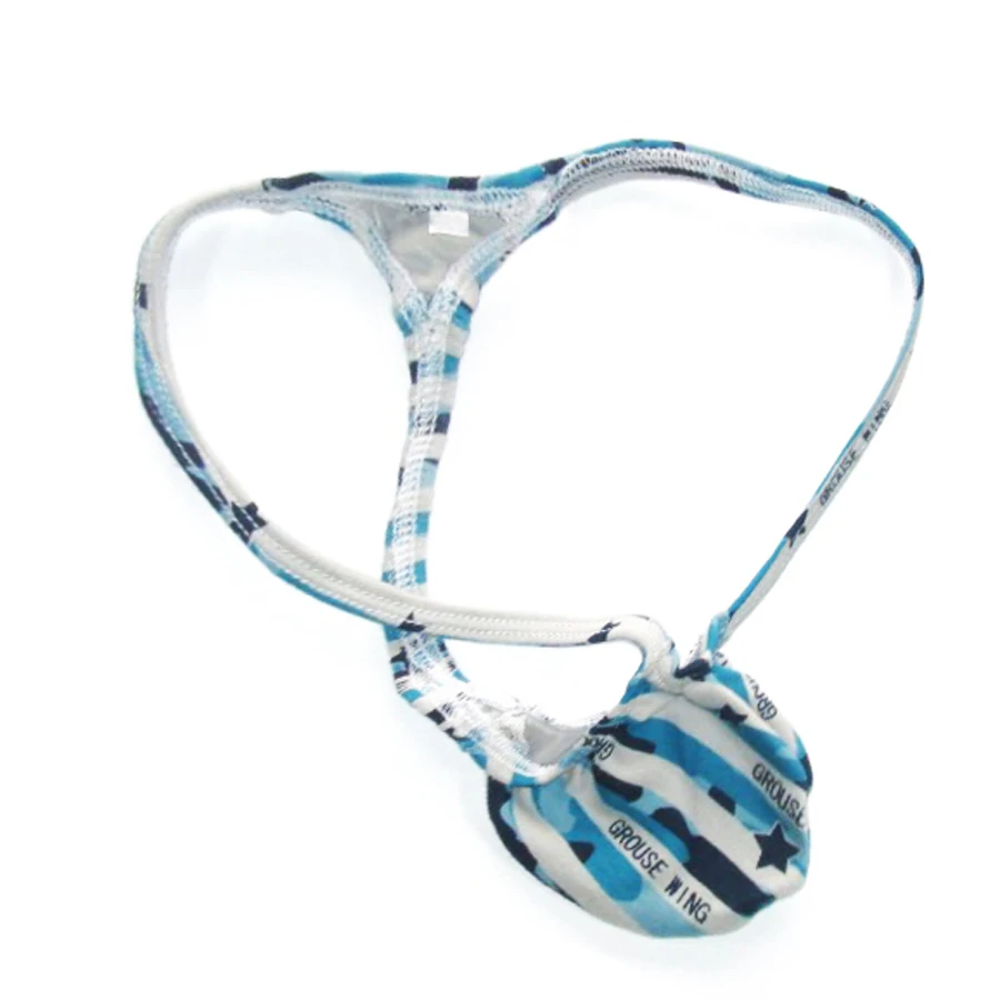 

Mens new style Fashion Men Thong Bulge Pouch T-back blue camo stripes brushed cotton gay underwear jockstrap