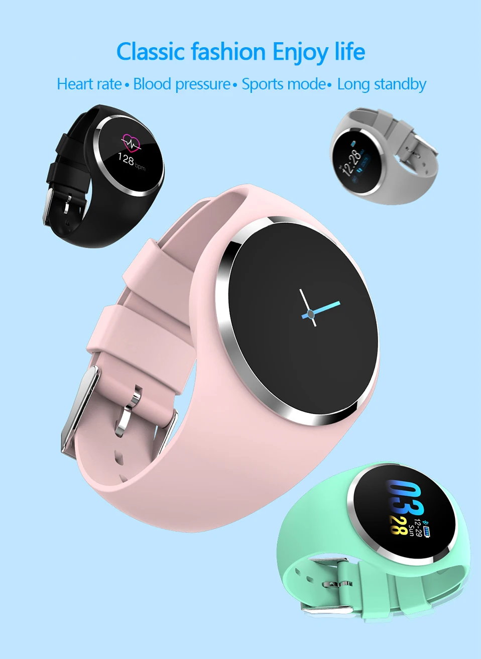 ADORARE Q1 Smart Watch Bracelet Heart Rate Monitor Smart Clock Wristband Fitness Tracker Men Women Smartwatch for Android iOS (3)