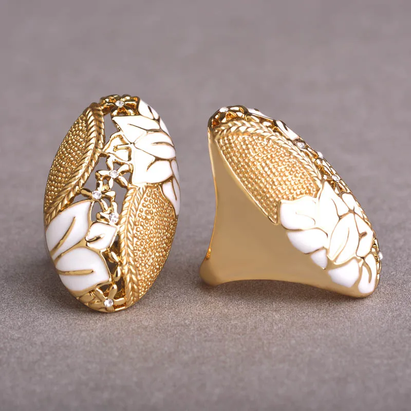 Blucome New Enamel Esmalte White Flower Rings For Women Gold Color Ring Elegant Big Wide Engagement Wedding Rings anillos mujer