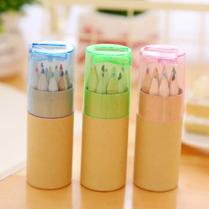 12 Pcs/box Cute Kraft Paper Cartridges Multicolor Pencil 12 Colors