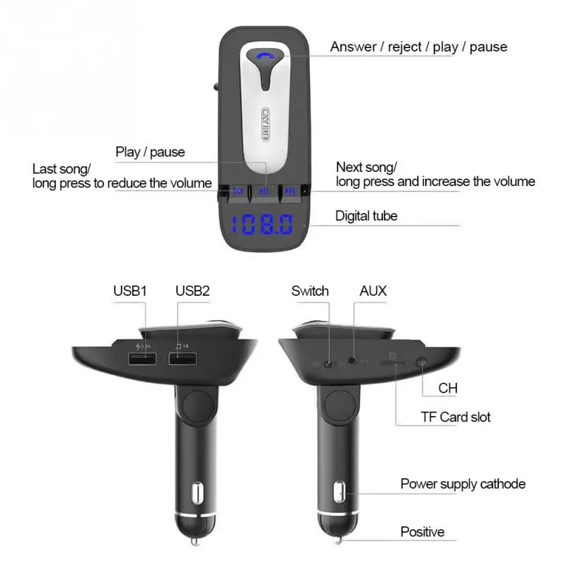 ER9 автоматический вкл/выкл автомобиль Hands-free MP3 Черный адаптер беспроводной передатчик Bluetooth 4,2 гарнитура с зарядкой funtion