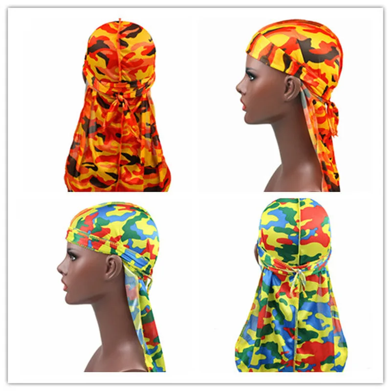 

1PC Print Men's Silky Durags Turban Valentines Gift Headband Fashion Camo Free Size Headwear Elastic Comfortable Soft Adjustable