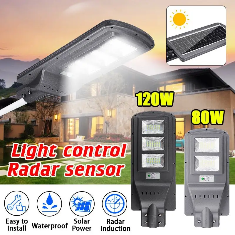 

Smuxi 80W/120W LED Solar Lamp Wall Street Light Dusk to Dawn Super Bright Motion Sensor Waterproof Security Lamp for Garden Yard