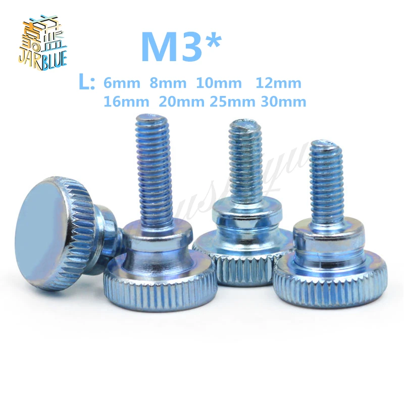 50pcs M3 Carbon Steel thumb screw with collar round head with knurling