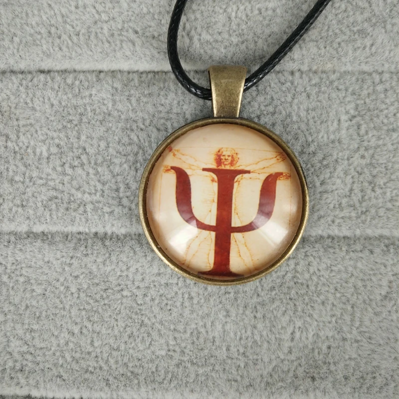 

PSI Symbol Necklace, Black Rope Chain, Psychology Jewelry, da Vinci Pendant