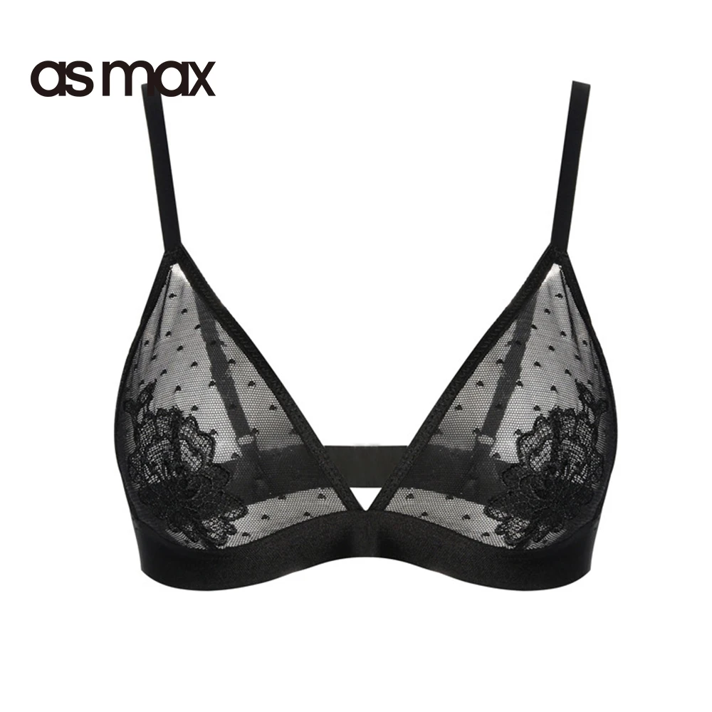 asmax Solid Black Elegant Women Sexy Flower Lace Adjustable Straps Bra