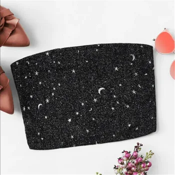 

Summer Womens Sexy Shiny Starry sky Strapless Sleeveless Tube Top Wrapped Chest Bandeau Bra Crop Top S M L XL