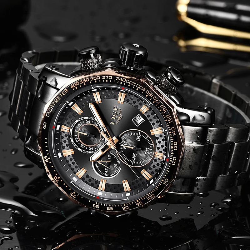 Relogio Masculino LIGE, новинка, спортивные мужские часы с хронографом, Лидирующий бренд, роскошные полностью Стальные кварцевые часы, водонепроницаемые часы с большим циферблатом для мужчин