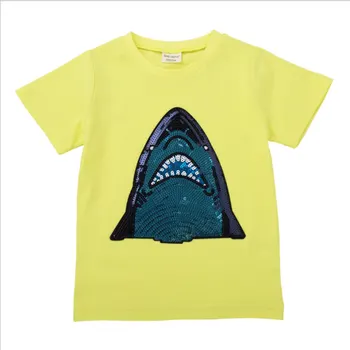 new hot style boy tops cotton T-shirts sequin decoration Jaws shark T-shirt cartoon paillettes T shirt for boys kids gifts 2-8T 3