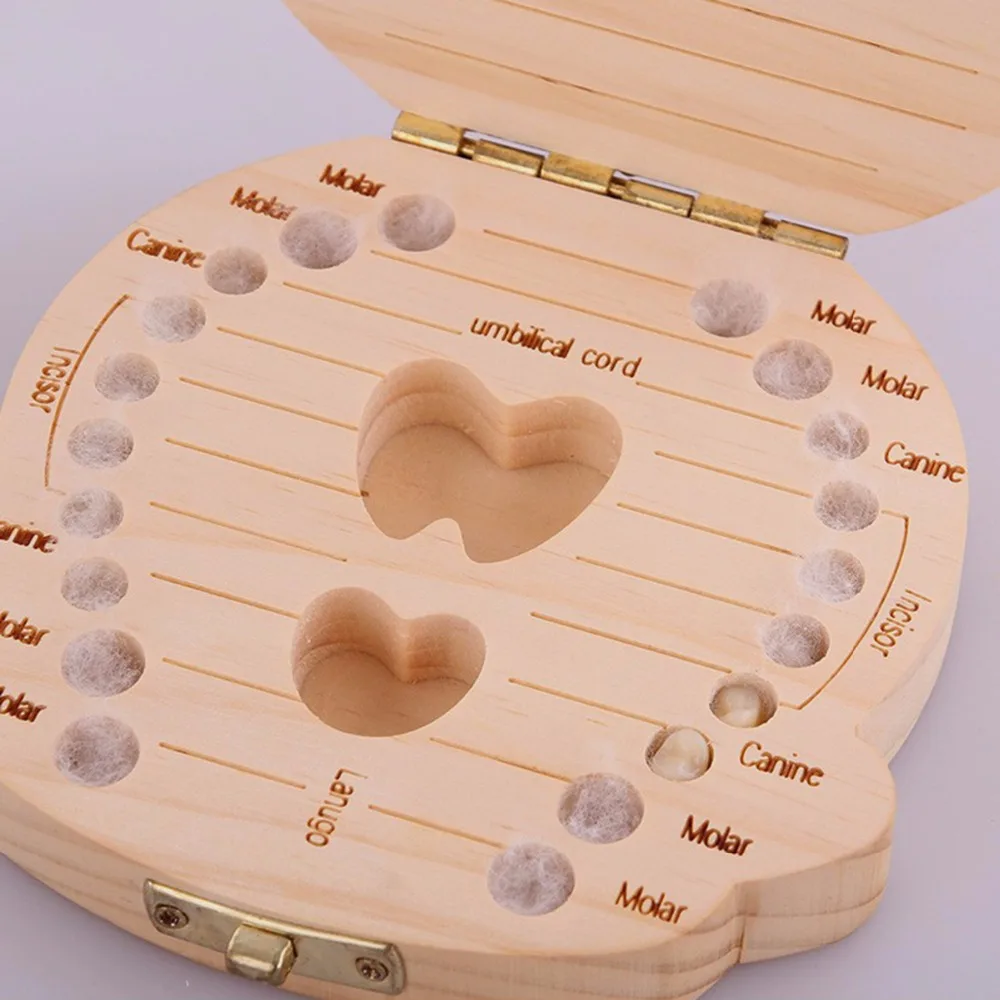 Tooth Box Portuguese Poland English Italy Spanish Turkey Dutch Greece Wood Storage Box For Baby Organizer Box For Milk Teeth