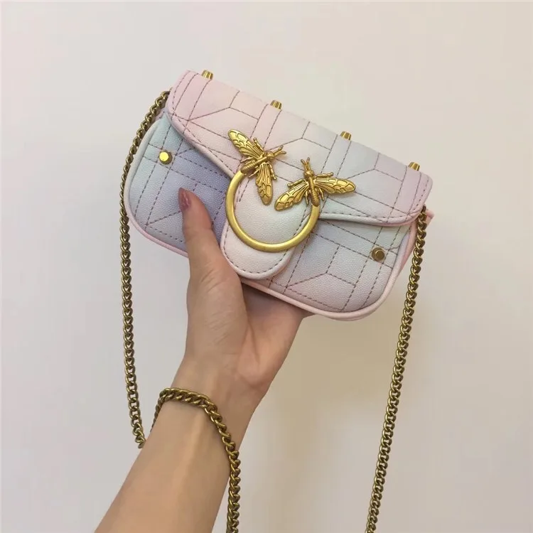 

Ladies Hand Bags Women Gradient pink bags Totes Messenger Bags Hign Quality Designer Luxury Brand Blingbling Metal bee