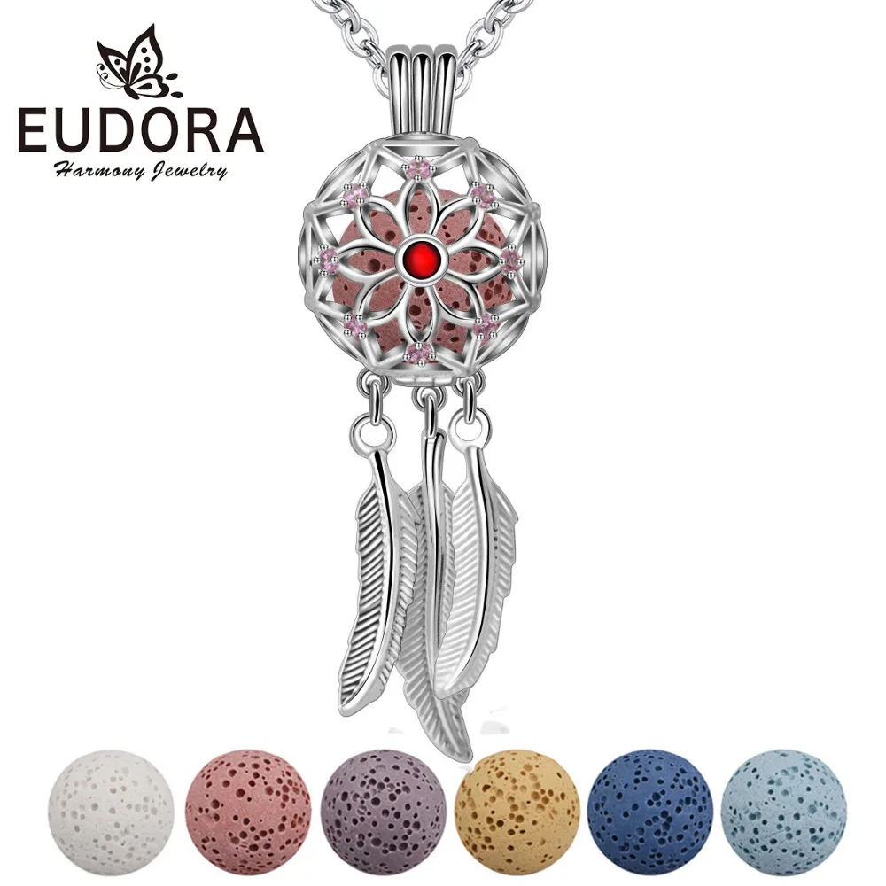 

Eudora 16 mm Dream catcher Feather Tassel Lava Ball Pendant Perfume Aromatherapy Locket Diffuser Necklace For Women Jewelry K339