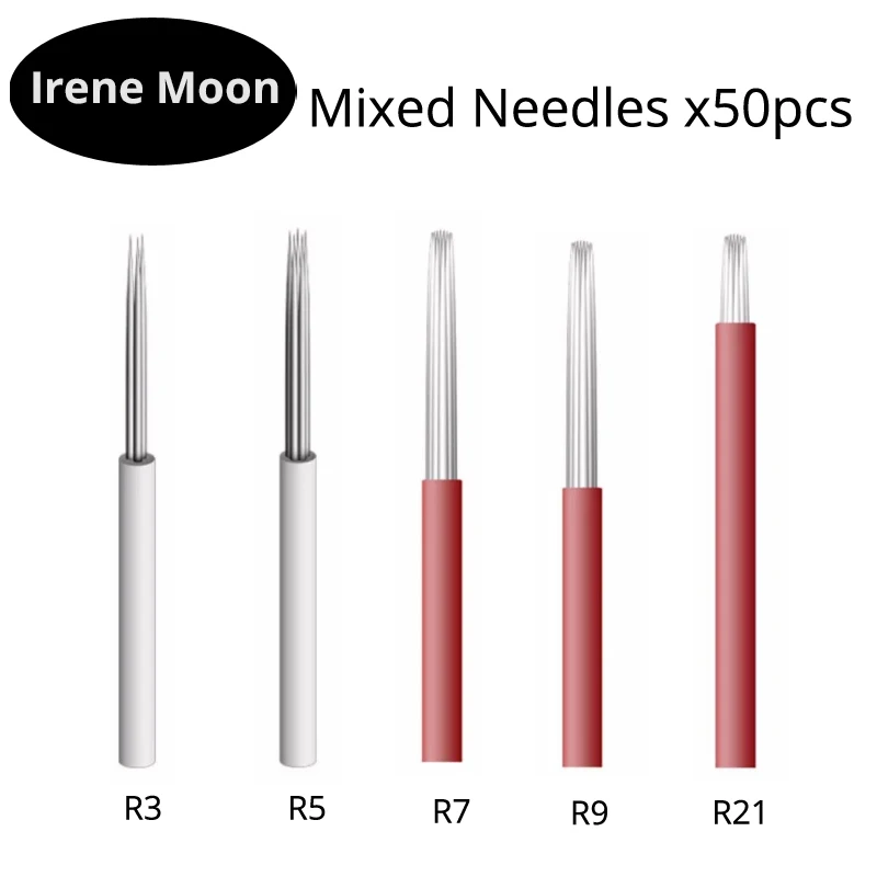

50pcs Microblading Needles Mixed Round Pins R3 R5 R7 R9 R21 Permanent Makeup Manual Fog Eyebrow Tattoo Needles Tattoo Microblade