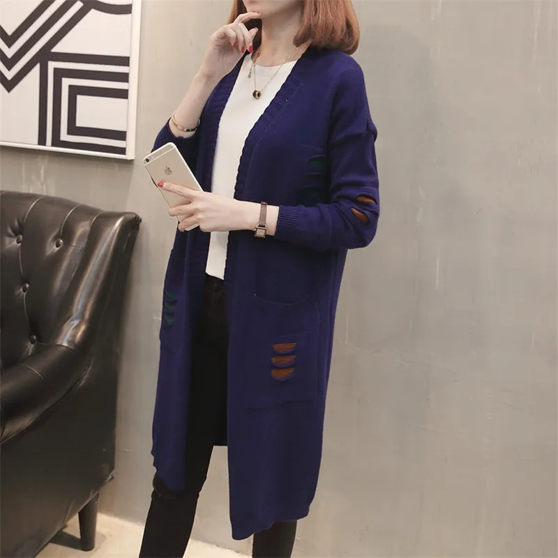 Карманный корейский карман Новая мода высокого качества вязаный свободный простой стиль осень зима свитер женский кардиган женский 2019