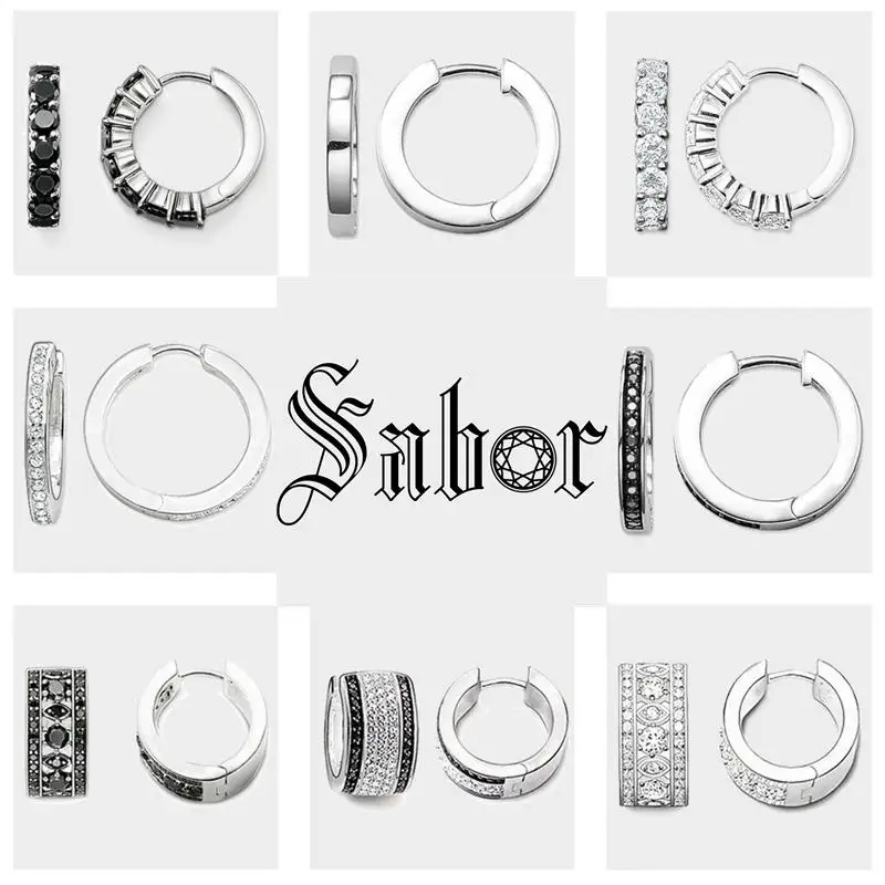 

Hinged Hoop Earrings Creole Black White CZ Rhombus,2019 New Jewelry 925 Sterling Silver Vintage Gift For Women Girls thomas
