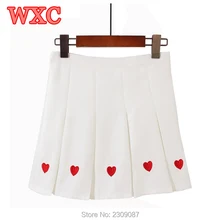 Юбки женские каваи юбки Летние Для женщин юбка Harajuku розовое сердце Вышивка плиссированные Юбки для женщин Лолита Мори сладкий женский Шорты для женщин Высокая Талия Мини-юбки юбка школьная Женская Одежда wxc