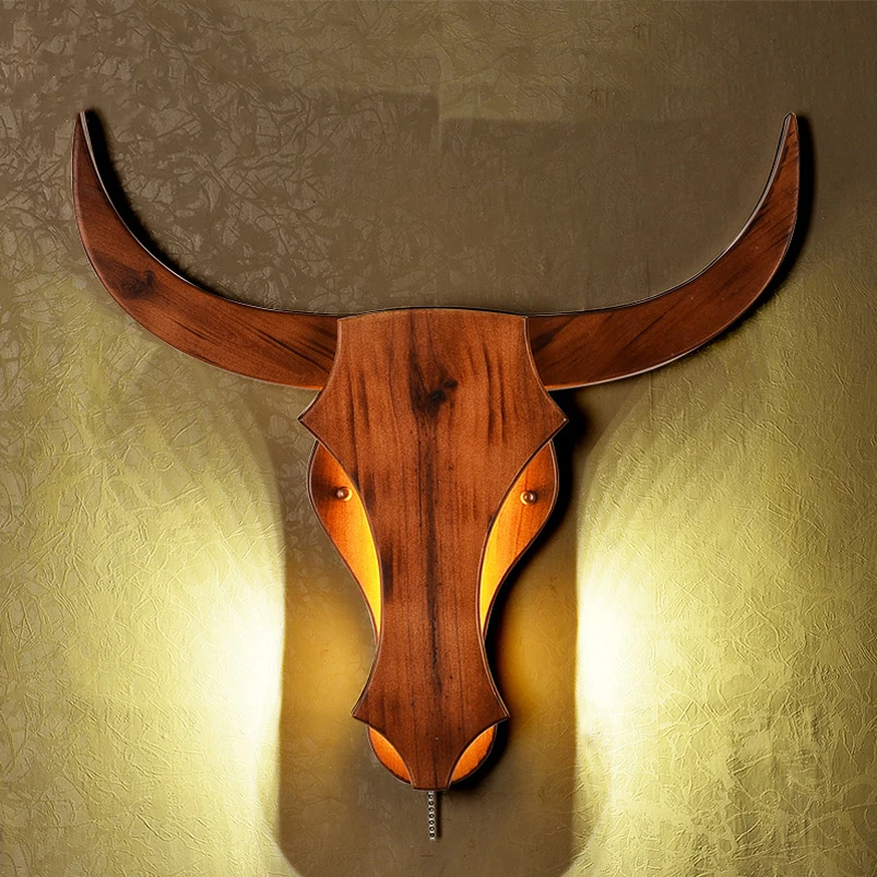 

Chinese wood wall lamp bedroom bedside lamp cattle tau art light living room aisle cafe pub study office bar led light bra