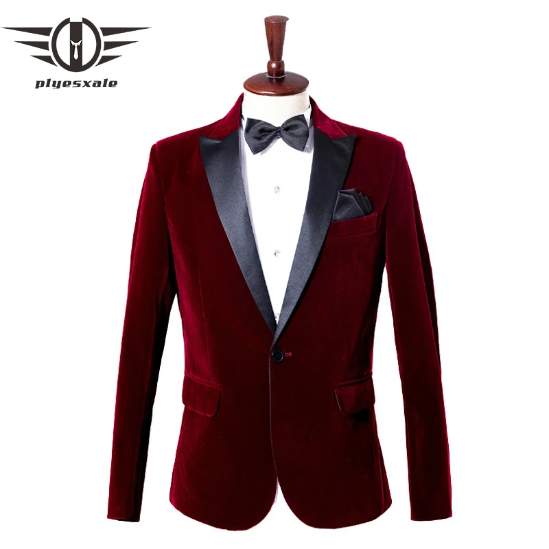 

Plyesxale Burgundy Royal Blue Velvet Blazer Men Shawl Collar Designs Mens Casual Blazers Jacket Male Stage Wedding Blazer Q460