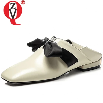 

ZVQ 2 cm low heels shoes square toe 2 color brand shoes women genuine leather lace bowtie black white spring new shoes ladies