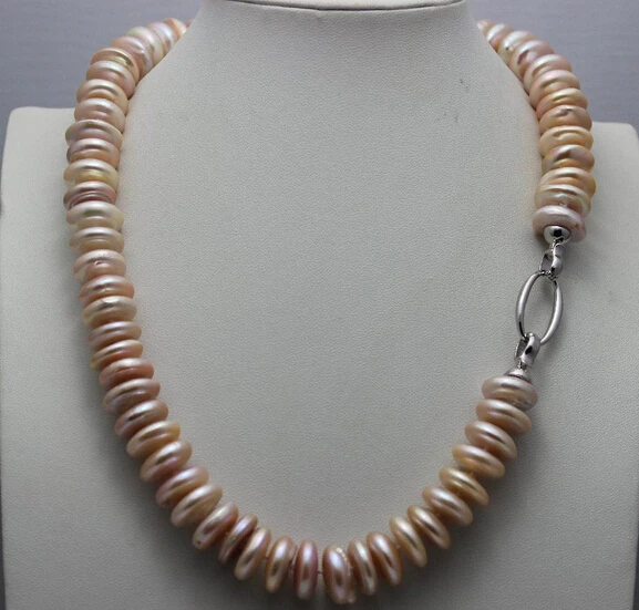

0002769 Fresh water pearl necklace natural color pink Coin-pearl 14.5mm-15mm 17INCH