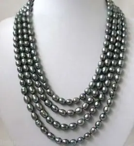 

Free shipping@@@@@Charming! 5-6mm Black Natural Rice Pearl Necklace 80''