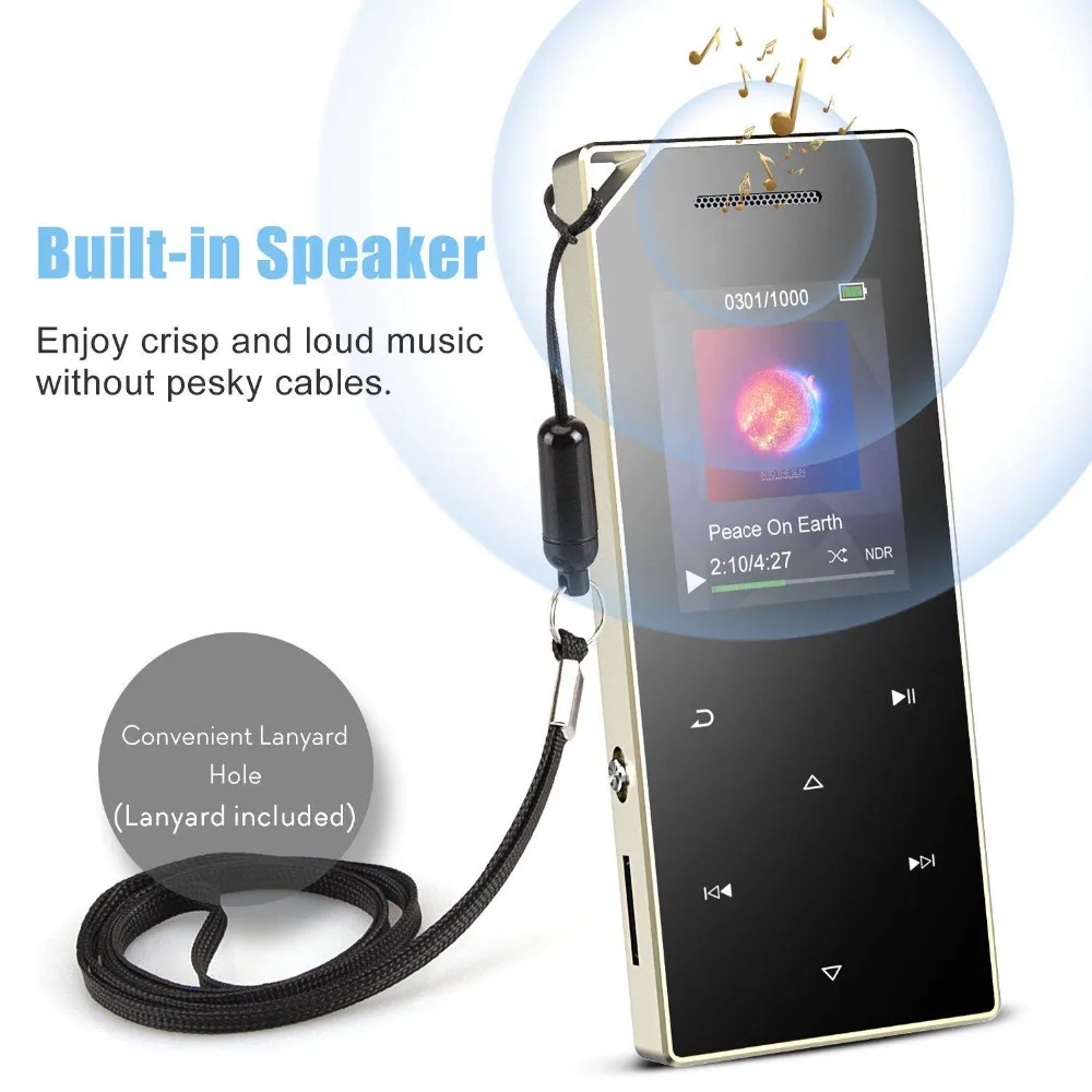 Портативный MP3-плеер bluetooth 4,0 и динамик 1.8in экран металлический bady HIFI музыкальный плеер с fm-радио, запись, TF карта