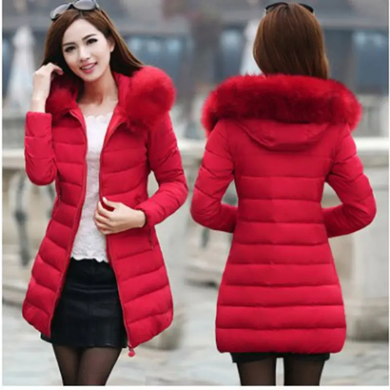 

2018 Winter Women Hooded Coat Fur Collar Thicken Warm Long Jacket women's coat girls long slim big fur coat jacket Down Parka