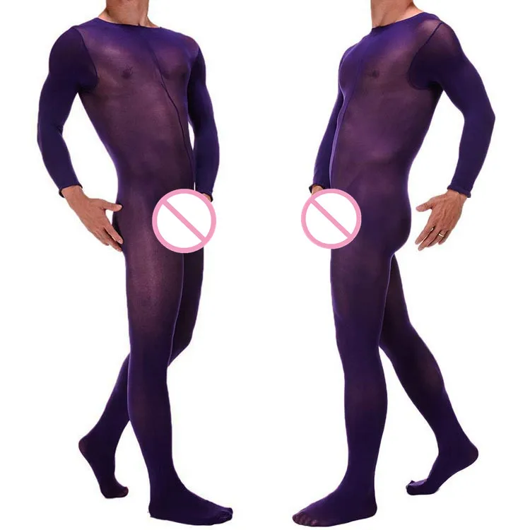 Men's Bodystockings Sexy Lingerie Men's Ultra Elastic Core-spun Yarn Sexy Bodyhose Fetish With Penis Sheath