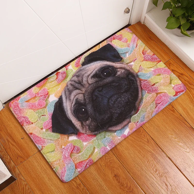  New Pug Dog Printing Carpet Doormats Anti-slip Floor Mat For Babies Animal Pug Front Door Mat Rug 4
