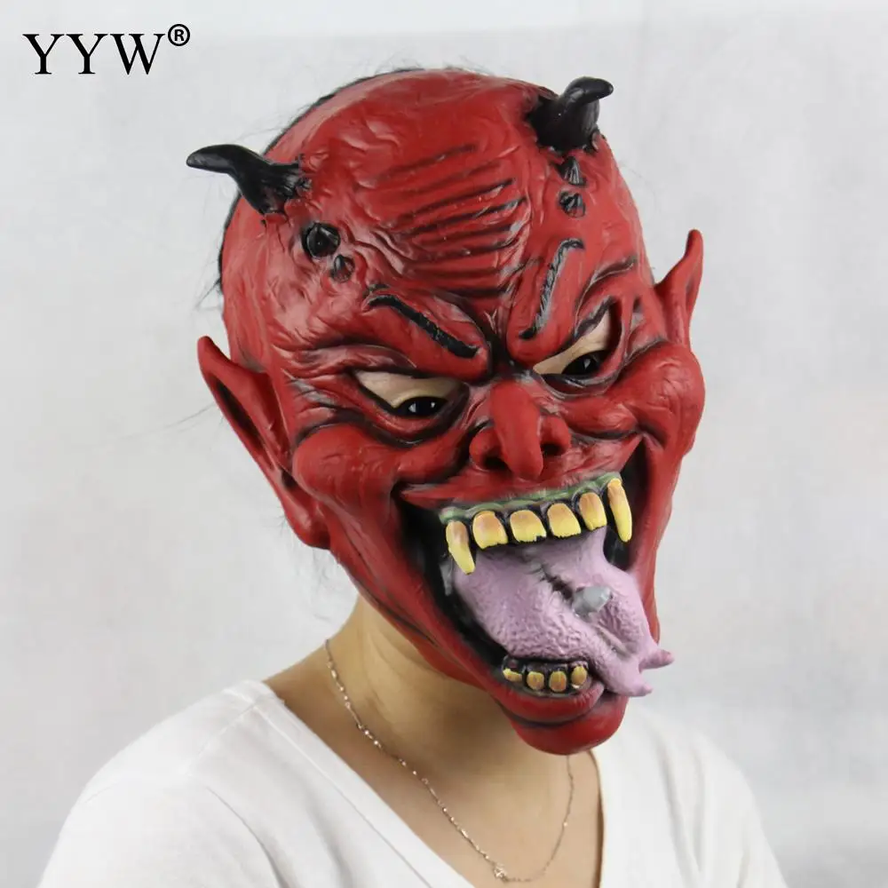 

Long Tongue Red Demon Masks Halloween Scary Horror Mask Latex Adult Party Full Head Cosplay Maske Masquerade Funny Mascaras Prop