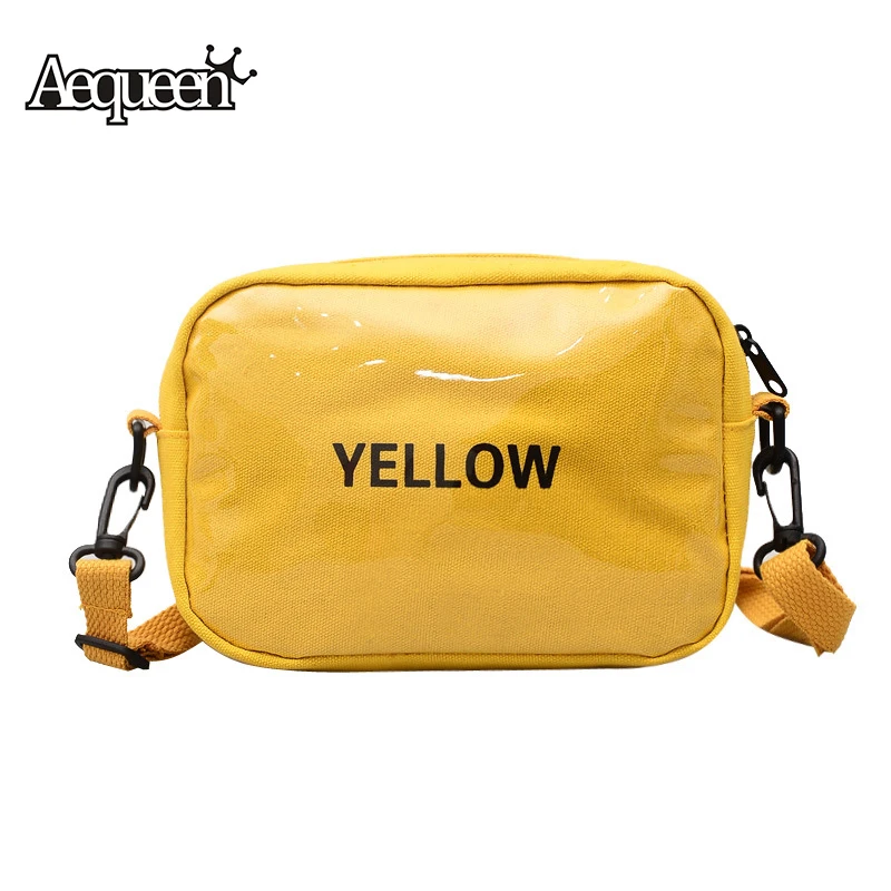 AEQUEEN Canvas Handbags Women Messenger Bags Mini Shell Round Crossbody Bag PVC Yellow Letter ...