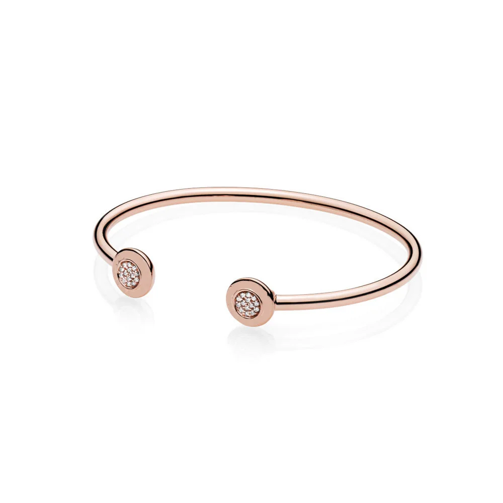 

925 Sterling Silver Bangles Bracelet Chain Rose Gold Round Crystal Adjusted Chain for Charms Beads & Pendants For Women XPA008