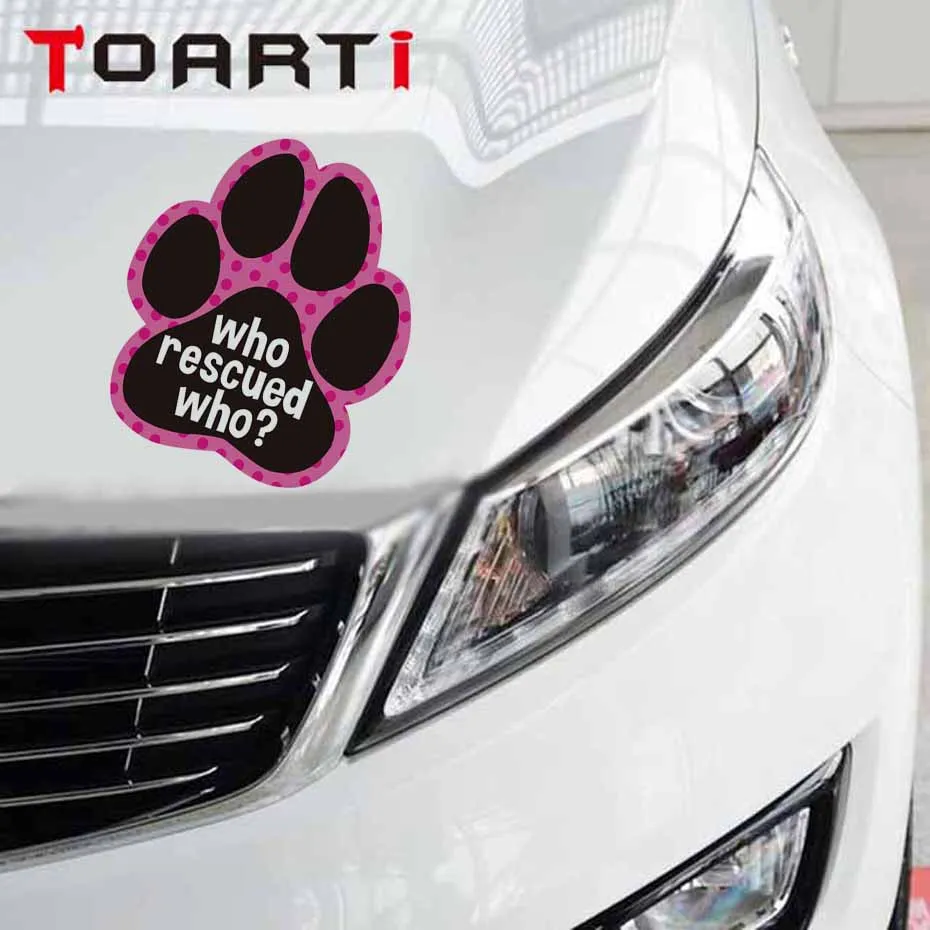 

Colorful Dog Paw Footprint PVC Car Sticker Who Rescued Who Funny Quote Decal Cartoon Car Styling Decals Waterproof Auto Stickers