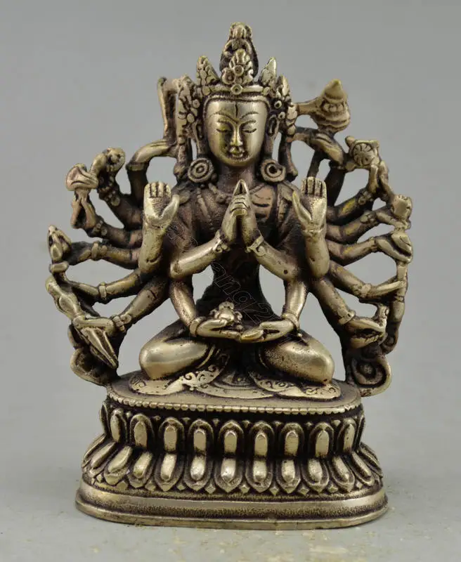 

Crafts statue Decorated Copper Plate Silver Carved Thousand Kwan-yin Statue halloween