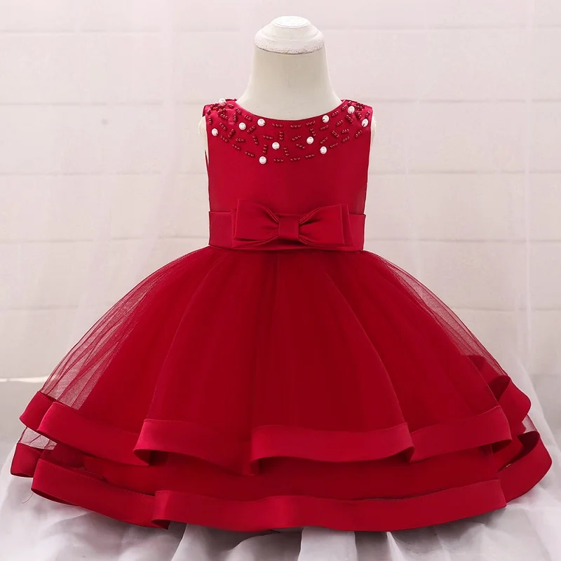 Платье для маленьких девочек высококачественное платье-пачка украшенное жемчугом платье принцессы 1 год, платье для дня рождения для девочек, костюм для маленьких девочек - Цвет: As picture