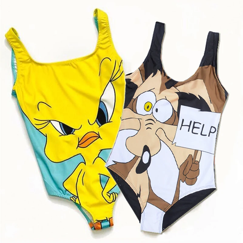 

Swimwear Women One Piece Swimsuit Cartoon High Waist Bathing Costume Women Swimwear Bikini Plus Size Swimsuit High Waist