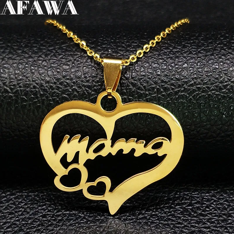 

2018 Fashion MAMA Stainless Steel Statement Necklace Women Family Gold Color Necklaces Pendants Jewelry bisuteria mujer N1854