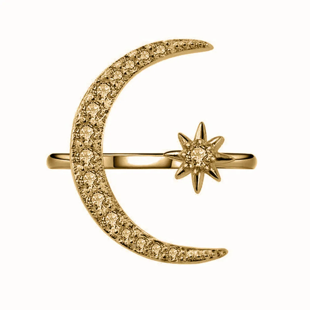 Дизайн обручальное кольцо Модное Элегантное простое многоцветное Луна шестиугольная звезда дамы кольцо ювелирные изделия подарок для женщин - Цвет основного камня: Золотой