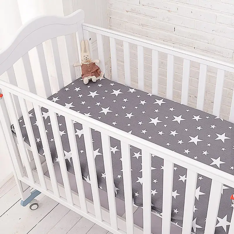 Muslinlife хлопчатобумажная простыня для детской кроватки, матрас для матраса, простыня для детской кроватки, размер(130*70/120*60/120*65 см - Цвет: grey star