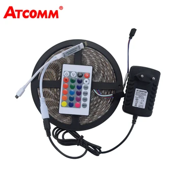 

5050 RGB LED Strip Light 60 LEDs/m 5 Meters Waterproof IP67 LED Ribbon with 12V 3A Power Adapter 24Key IR Remote Controller