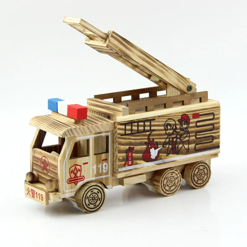 

22.5*8*12 Wooden Decoration Simulation Fire Truck Fire Train Home Office Decoration Birthday Gift toys for children toy car 210g