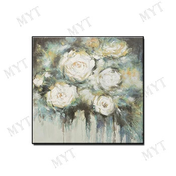 

Beautiful white Flowers wall Hand-painted abstract Oil Painting On Canvas Wall Art picture for Living Room home Decor no framed