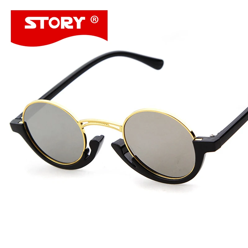 STORY Newest Luxury Brand Designer Sunglasses Women Round Semi Rimless Black Metal Circle Round
