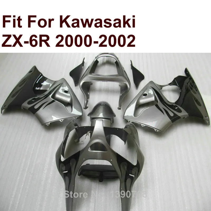 

Free custom fairing kit for Kawasaki ZX6R silver black 2000 2001 2002 Ninja ZX 6R 636 00 01 02 fairings HZ38