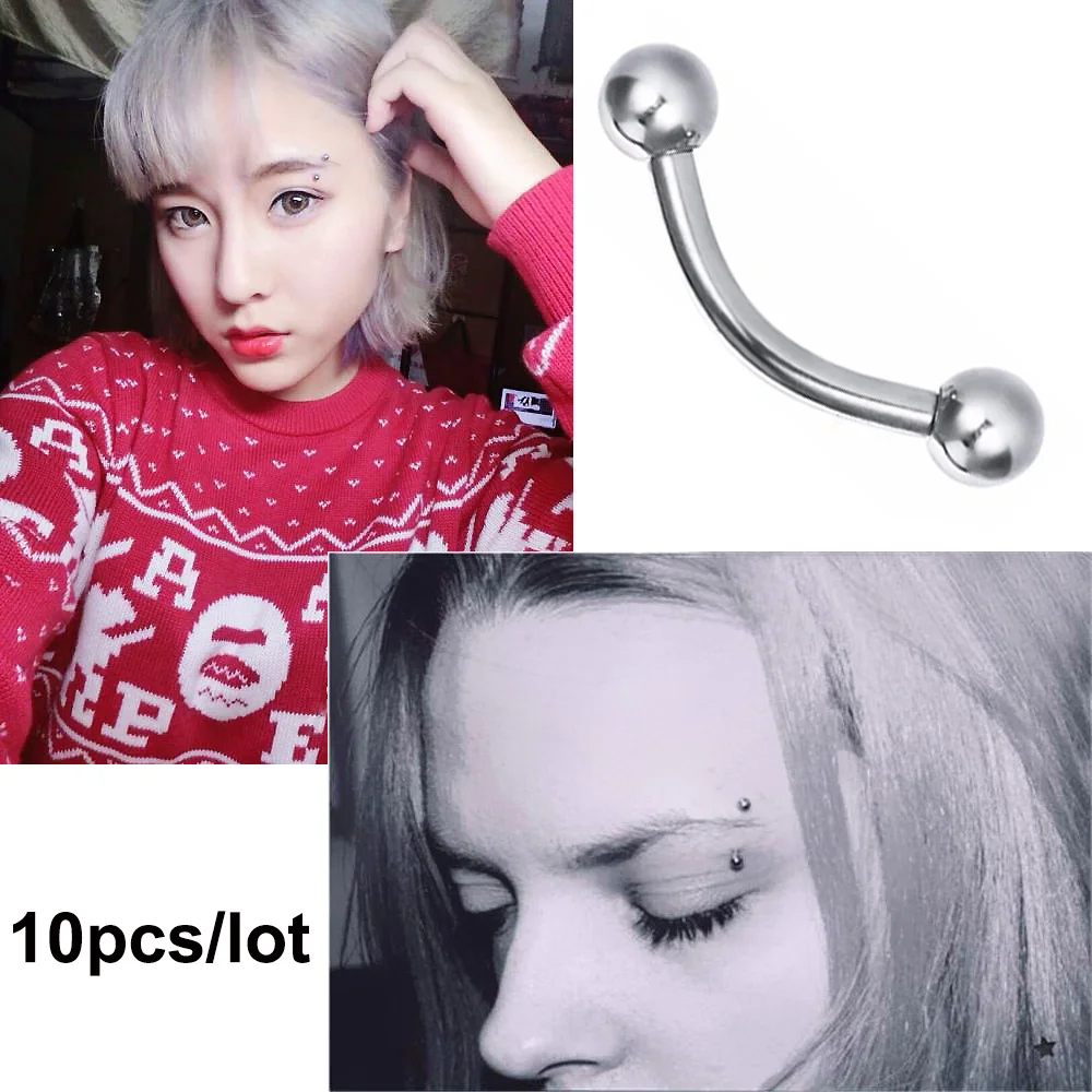 

10pcs/lot 316L Stainless Steel Screw in Ball Head Eyebrow Nose Piercing 16G/14G Banana Polished Body Jewelry 6/8/10/12mm MD003