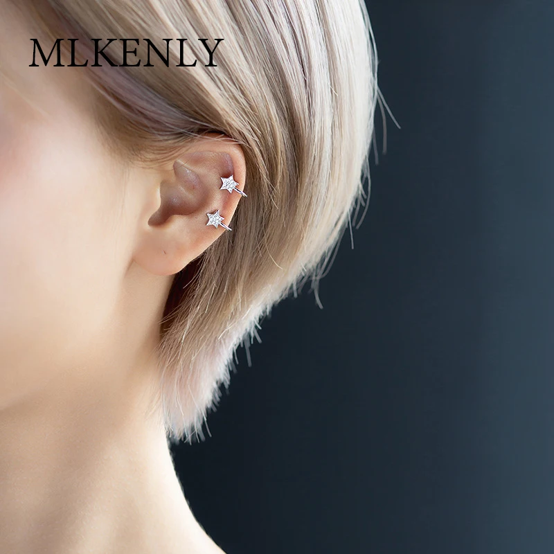 Женские серьги клипсы MLKENLY Серебристые 925 пробы в форме звезды без